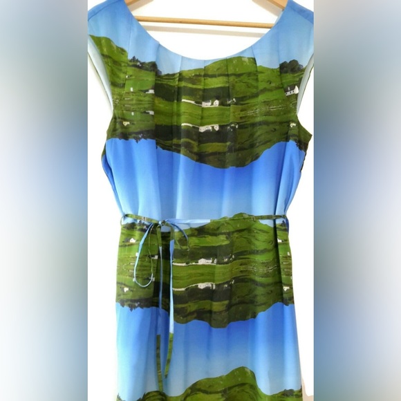 🟦 Anthropologie Silk Landscape Print "Cuillin Dress" by Meadow Rue - Picture 2 of 10